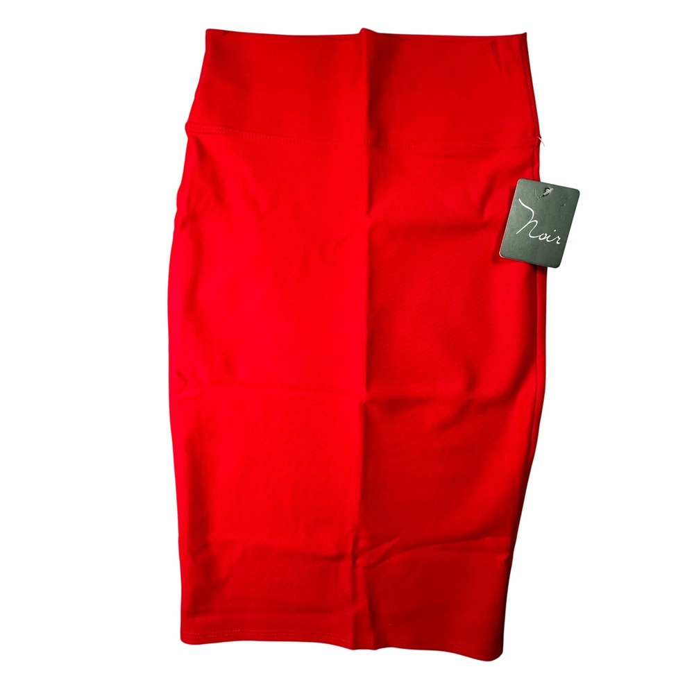 Noir Red‎ High Waisted Pencil Skirt Bodycon Midi Office Professional Med Red NEW
